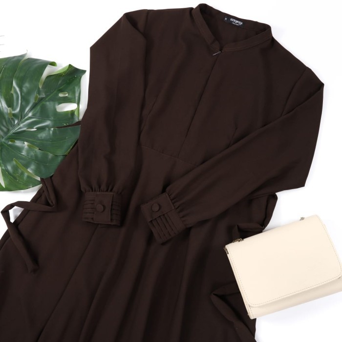 gamis polos coklat tua syari premium-gamis wanita polos coktu terbaru