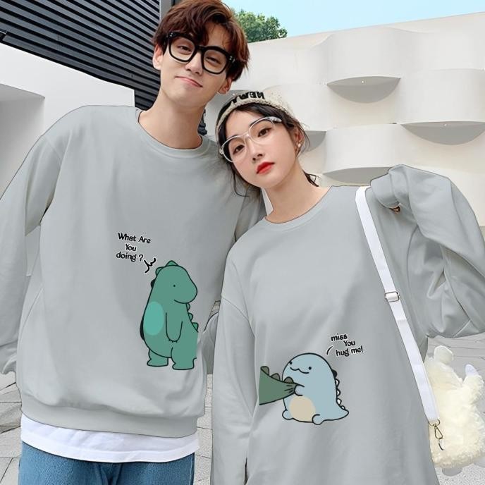 Sale Baju Kaos Couple Kaos Pasangan Dino Pria Wanita Lengan Panjang