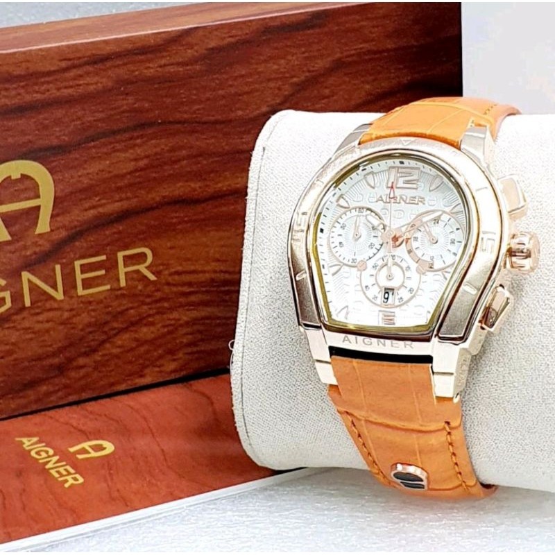 Jam Tangan Wanita AIGNER A58500 Original Analog Crhono Tggl Aktif Tali Kulit Waterproof Tahan air