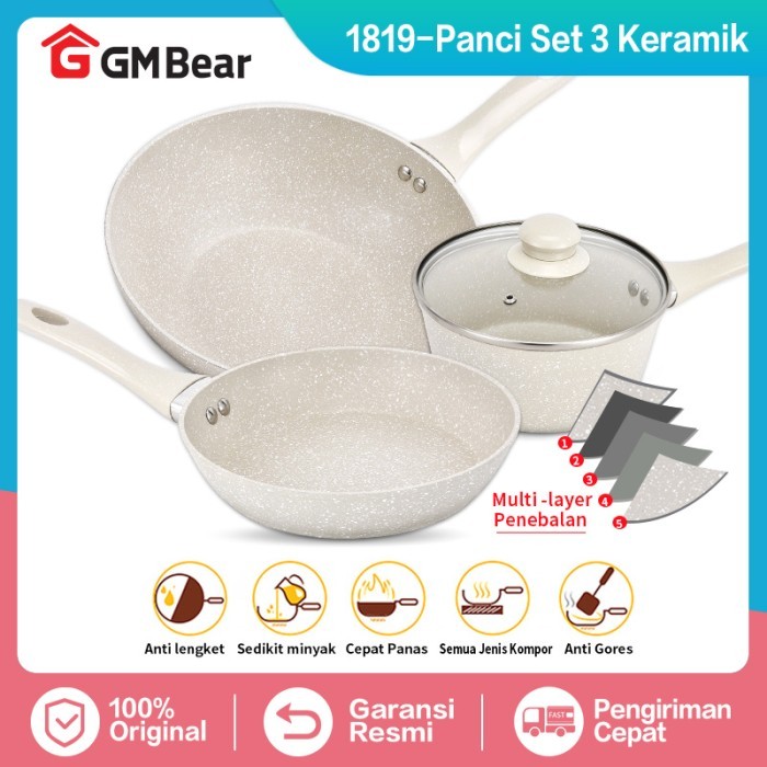 GM Bear Panci Set Keramik 1819 - Luversa Panci Ceramic Set 3pcs