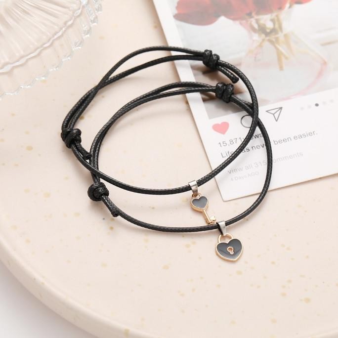 Murah 2Pcs Gelang Couple Liontin Kunci Hati Gelang Persahabatan Pacar Bestie