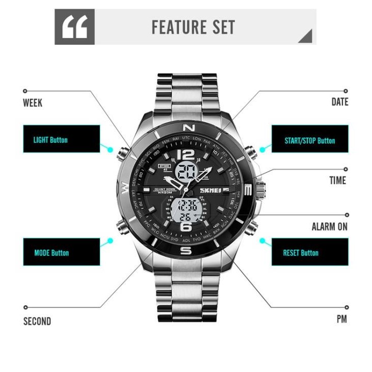 Promo Jam Tangan Pria Skmei 1670 Stainless Steel Analog Digital Water Resist Original