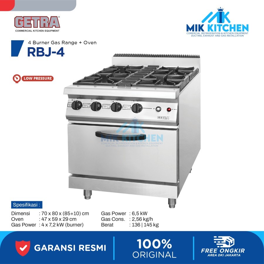 Kompor Gas Open Burner 4 Burner Gas Range and Open GETRA RBJ-4 Ori