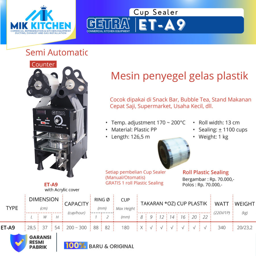 GETRA ET-A9 ( Cup Sealer ) Mesin Penyegel Gelas - Semi Automatic