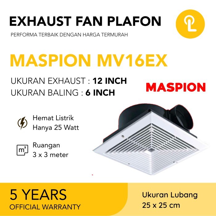 Ready Maspion Ceiling Exhaust Fan Plafon MV 16 EX MV-16EX 6 Inch MV16EX