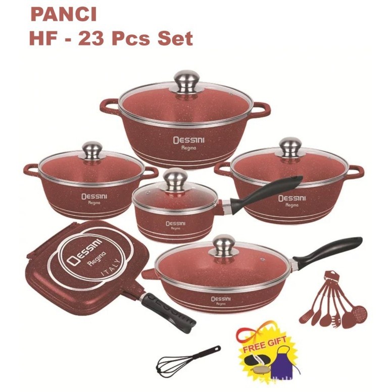 Dessini 23 Buah Set Peralatan Dapur Panci Masak Marmer Anti Lengket