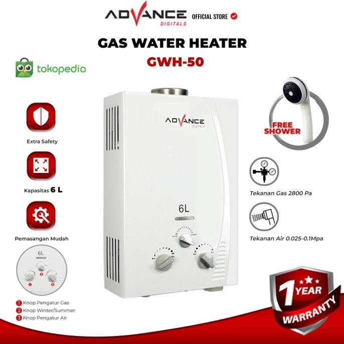 Water Heater Advance GWH50 Gas Pemanas Air Kamar Mandi Gas