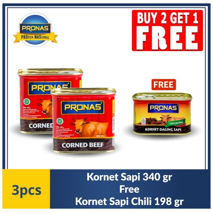 

PRONAS Kornet Sapi 340 gr (2pcs) Free Kornet Sapi Chili 198 gr (1pcs)