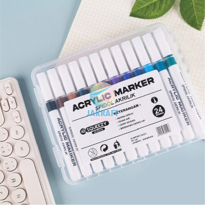 

Set Spidol Kuas Acrylic Brush Permanent Pen Marker 24 Warna Squeezy Sa-Sq7724 Permanen Segala