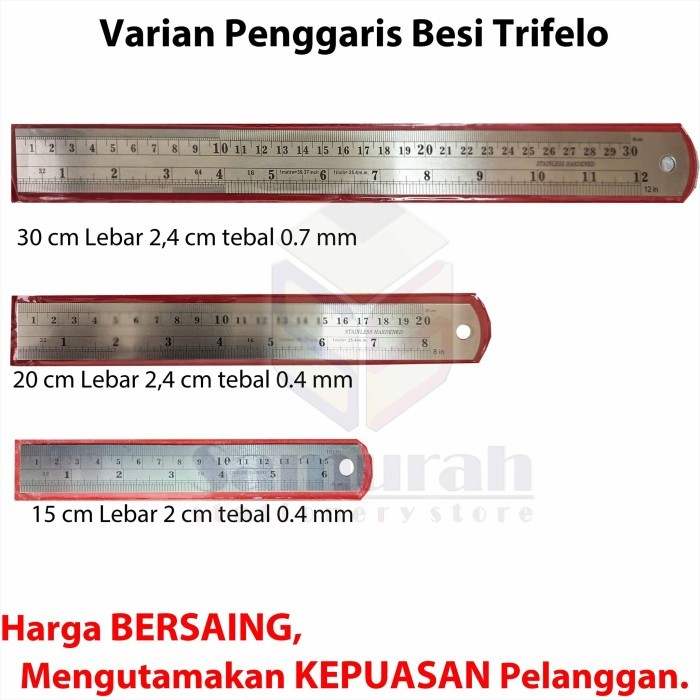 

Penggaris Besi Trifelo 30 Cm Per Lusin - Pak / Mistar Ruller Stainless 30 Centimeter