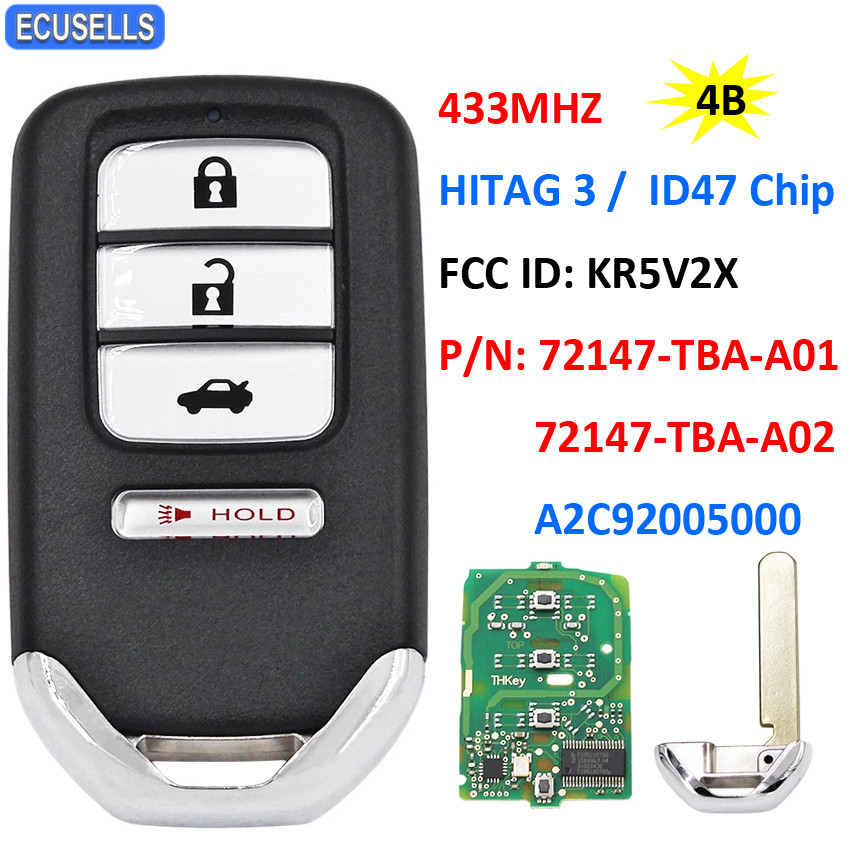 4B Remote Key 433MHz HITAG 3 / ID47 Chip for Honda Civic