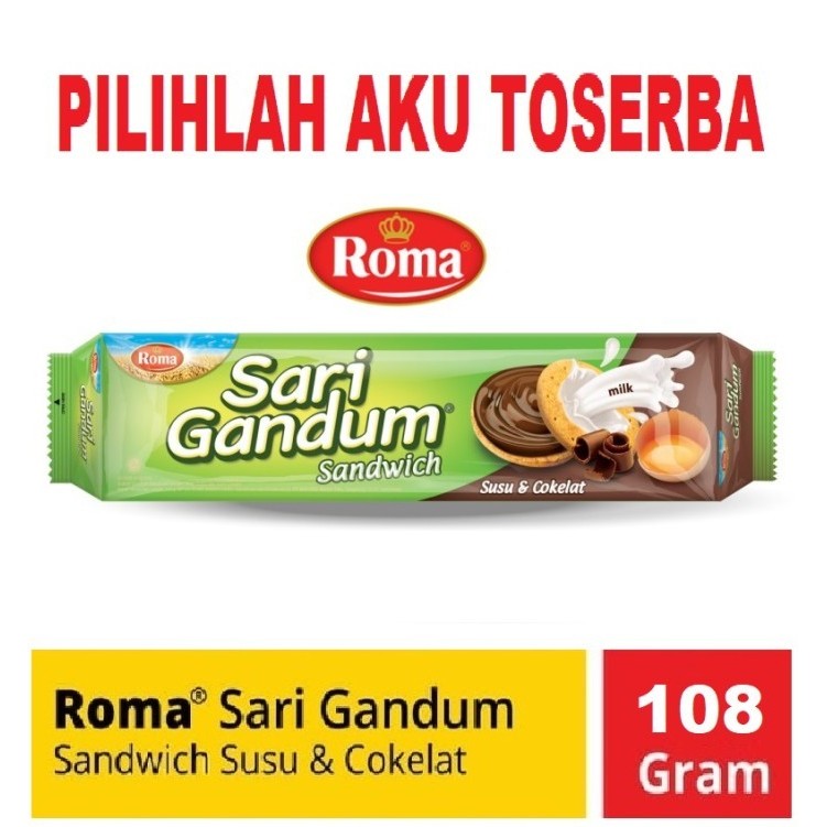 

ROMA SARI GANDUM SANDWICH SUSU & COKELAT 108 GR - (HARGA 1 DUS ISI 24)
