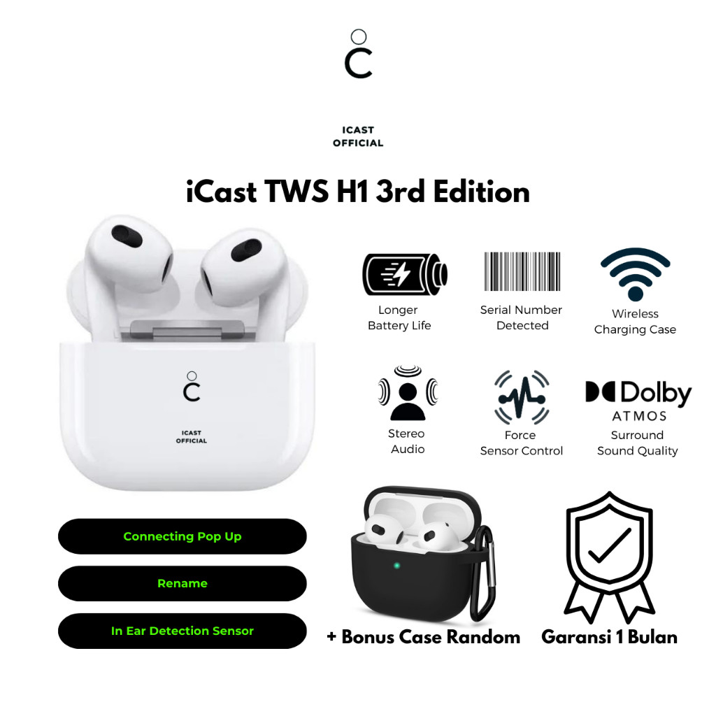 HOT PRODUCT iCast TWS 3rd Edition Wireless Charging Case TWS Bluetooth [Free Silicone Case]