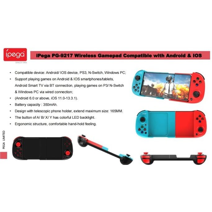 IPEGA GAMEPAD PG-9217 WIRELESS GAMEPAD COMPATIBLE WITH ANDROID & IOS