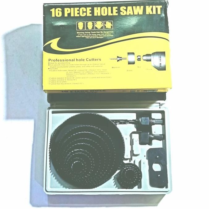 Mata Bor Hole Saw Set 16 Pcs Mata Bor Pelubang Kayu Pvc Hole saw Kit.