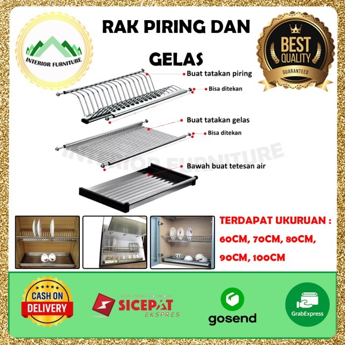 Rak Piring & Rak Gelas / Rak Piring Gantung Anti Karat/ Tatakan Lemari