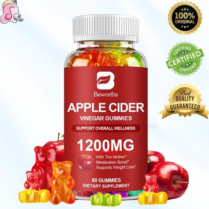 

Beworths Original USA 60 Gummies Apple Cider Vinegar Cuka Sari Apel 1200mg Suplemen untuk Menurunkan Berat Badan Melancarkan Pencernaan Mengontrol Kadar Gula Darah Resiko Penyakit Jantung Menjaga Imun Tubuh Mengurangi Stress