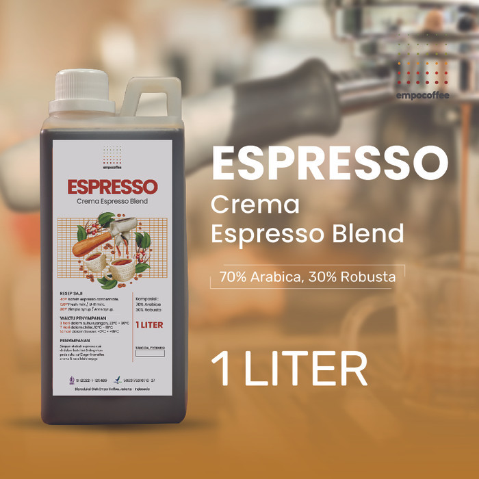 

Espresso Cair 1 Liter Crema Blend Minuman Coffee Arabika Robusta 70/30