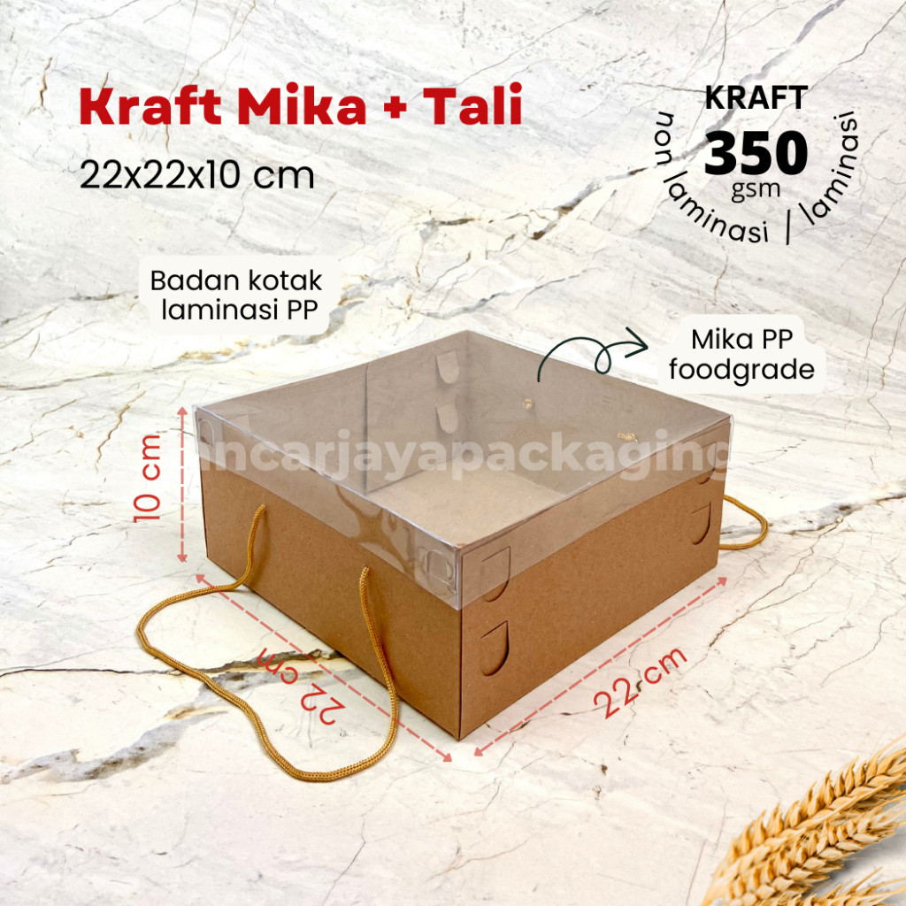 

Dus Kraft Mika Tali Box Kue Tart Cake Roti Hampers Kotak Kemasan 22X22X10