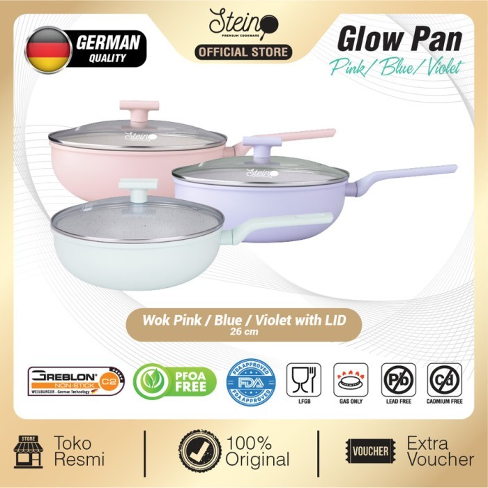 Panci Wok Steincookware Glow Pan 26Cm + Lid Tutup Kaca Anti Lengket Stein Cookware Wok Pan 26Cm