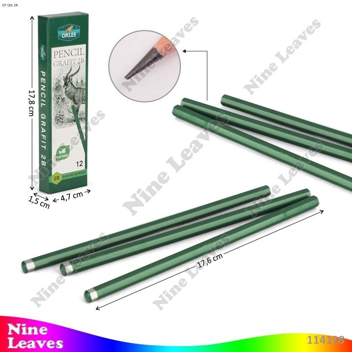 

[Grosir 12 Pcs] Pensil 2B Hijau 12 Pcs Orlee Pencil Grafit 2B