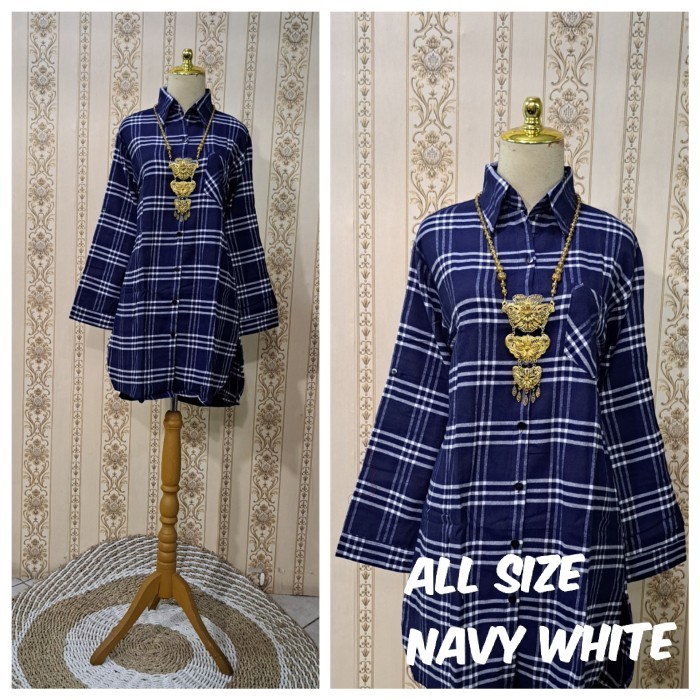 Murah Tunik (mini dress) kemeja katun flanel import kotak2 saku fungsi Non COD