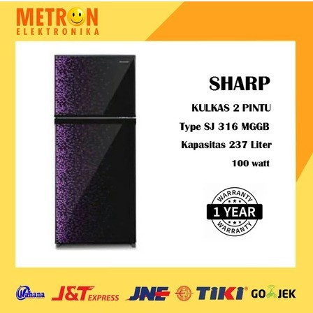 SHARP SJ 316 MGGB KULKAS LEMARI ES 2 PINTU 237 LITER / SJ316MGGB