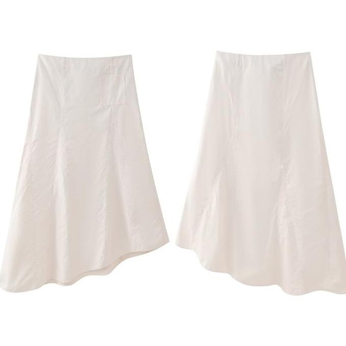 Ab874884 Rok Panjang Midi Skirt Asimetris Pesta Wanita Korea Import Broken White Putih Tulang Pokies