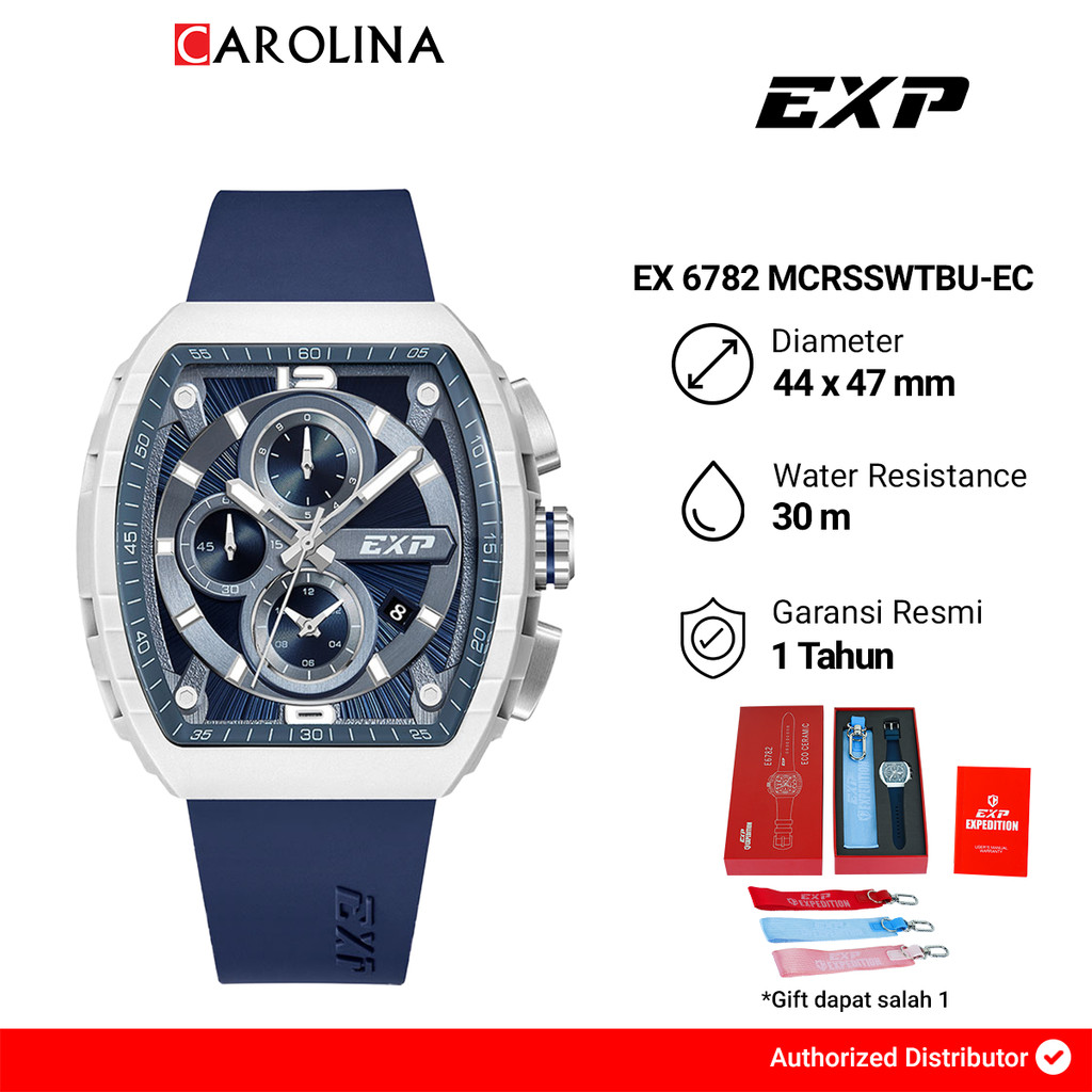 Jam Tangan Pria Expedition Exp Chronograph EX 6782 MCRSSWTBU-EC Blue Dial Blue Rubber Strap