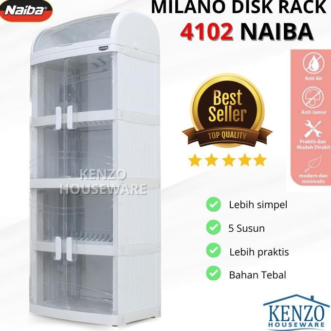 Rak Piring 5 Susun + Tutup Lemari Piring Gelas Storage Plastik Naiba