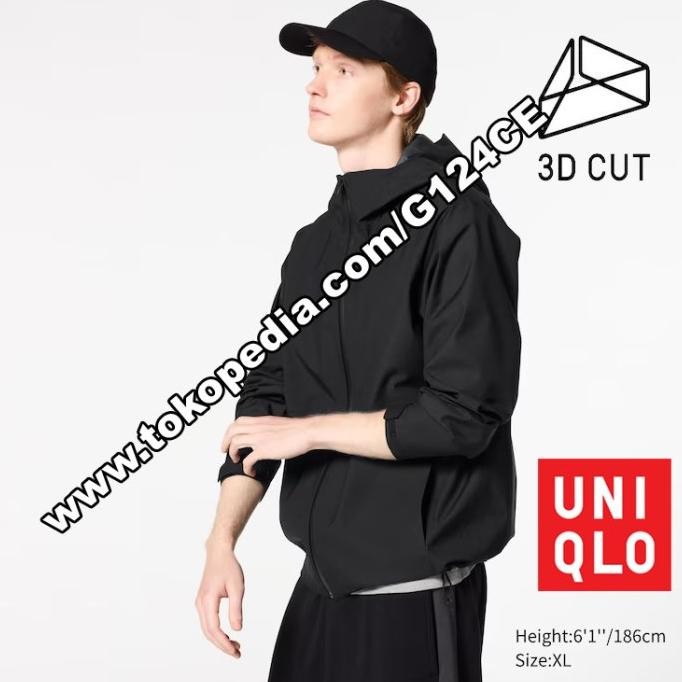 JACKET BLOCKTECH PARKA PRIA UNIQLO JAKET 400494 404362 HITAM BLACK STOK TERBATAS