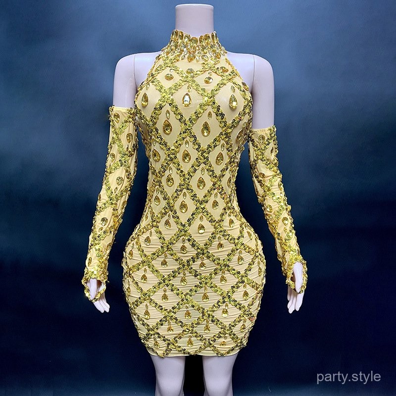 Summer Trend Elegant Bling Gold Diamond Off-Shoulder Evening Dress Sequin Ball Gown Party Dress