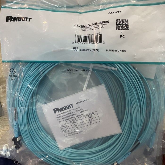Om4 multimode duplex LC LC patch cord fo Panduit 20 meter