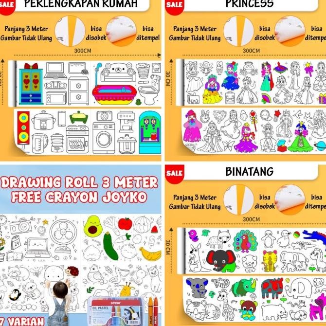 

Promo mainan Drawing Roll Free Crayon (3 meter) / mainan buku gambar/ kado COD