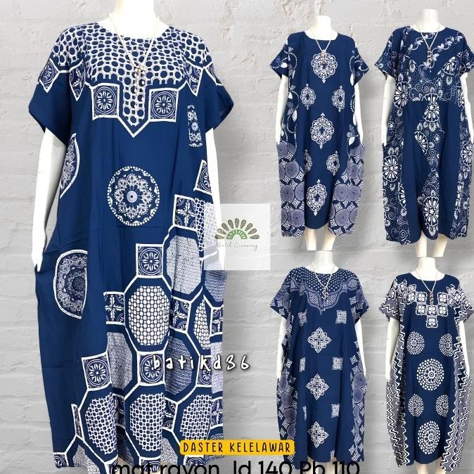 Grosir Daster Batik Kelelawar Jumbo "Cempaka Navy" Bahan Rayon Super Premium