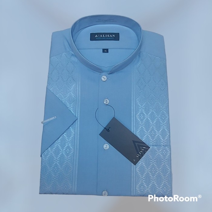 Murah Kemeja Koko Alisan Biru Muda Lengan Pendek Non COD