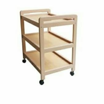 Meja Rak Dorong Tv Dispenser Kayu 3 Susun Roda
