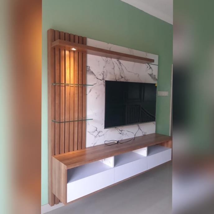 Meja Tv Gantung / Buffet Tv / Rak Tv Backdrop Minimalis Hpl