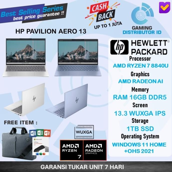 Laptop Hp Pavilion Aero 13 Ryzen 7 16Gb 1Tb W11+Ohs 13.3Wuxga Ips