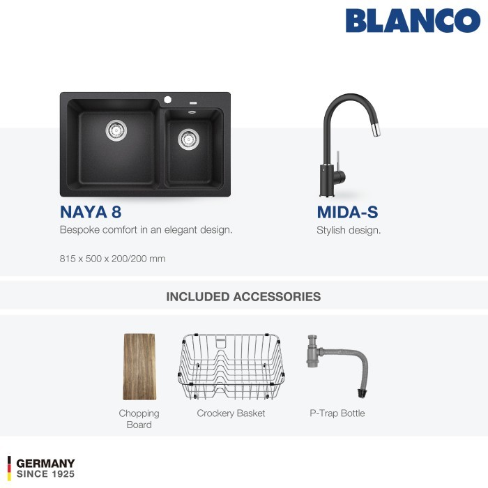 Kitchen Sink Bak Cuci Piring Granit 2 Lubang BLANCO Silgranit NAYA 8 - Paket Kitchen Sink dan Keran