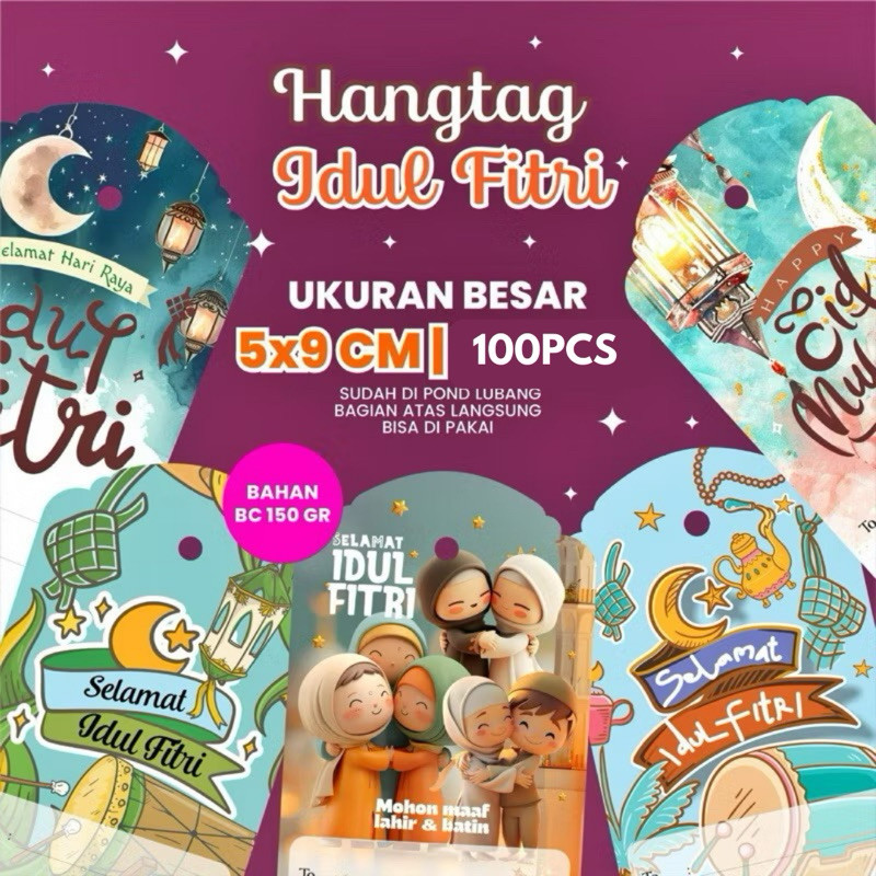 

100Pcs Hang Tag Idul Fitri Lebaran 2025 Aesthetic Kartu Ucapan