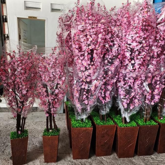 Pohon Meihwa Imlek Besar 180Cm Dekorasi Pohon Sakura Pink Merah Meihua