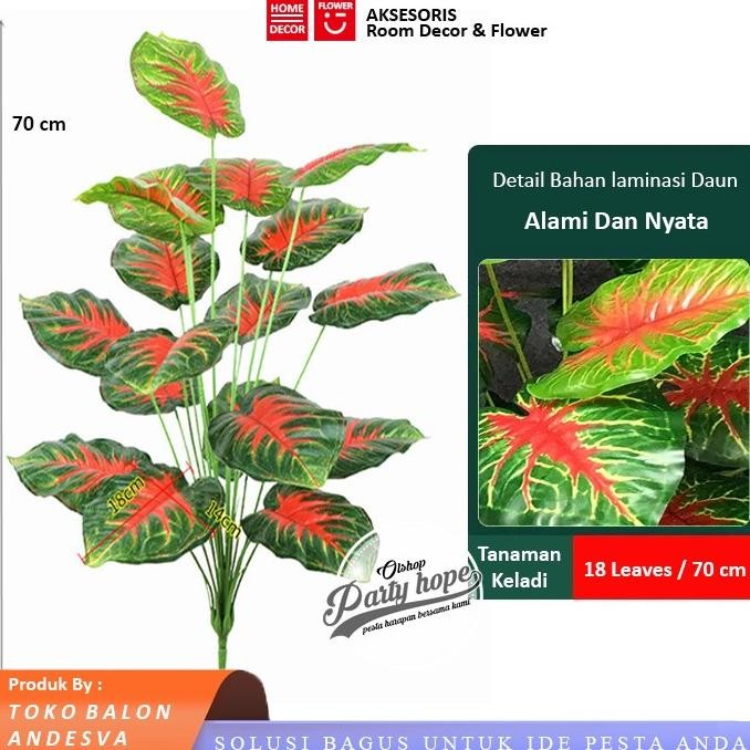 Daun Keladi Jumbo Merah / Daun Aglonema Plastik Bunga Hias Artificial