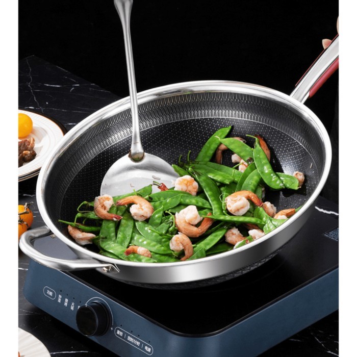 Premium Wajan Wok Pan Stainless 304 Anti Gores Anti Lengket