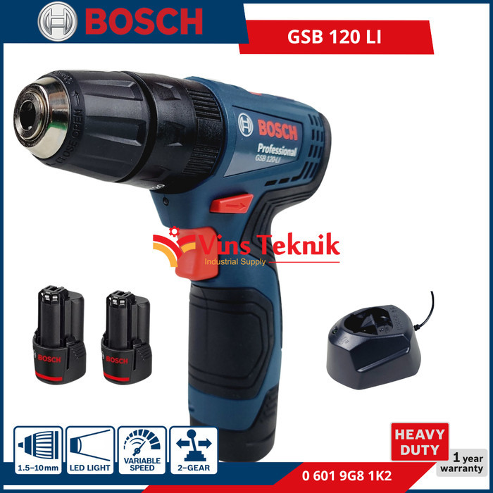 BOSCH GSB 120 LI Cordless Impact Drill 12V Mesin Bor Baterai GSB120LI + Aksesories