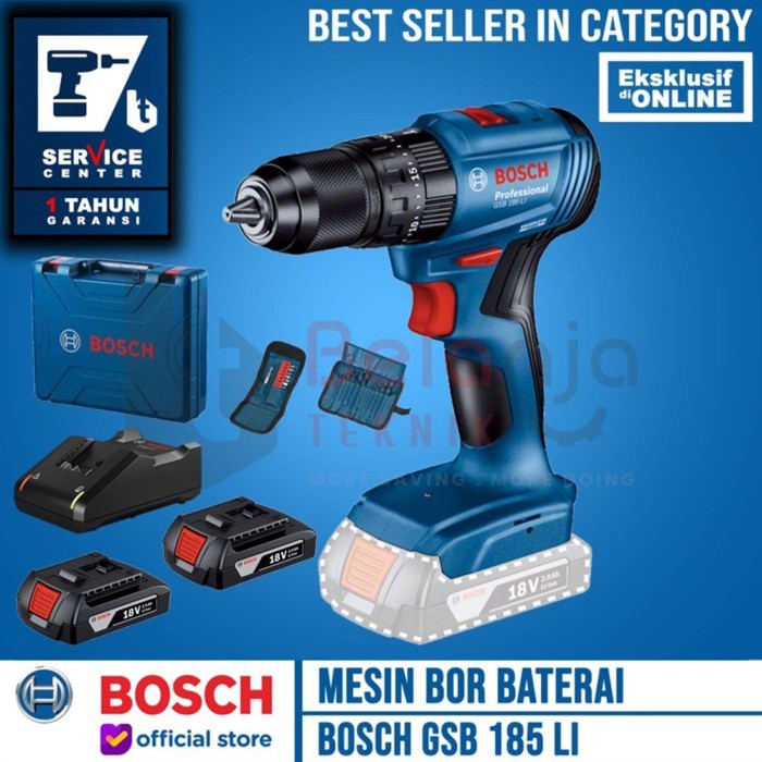 Bosch Mesin Bor Tembok Baterai Impact Drill Cordless GSB 185-Li 18 V