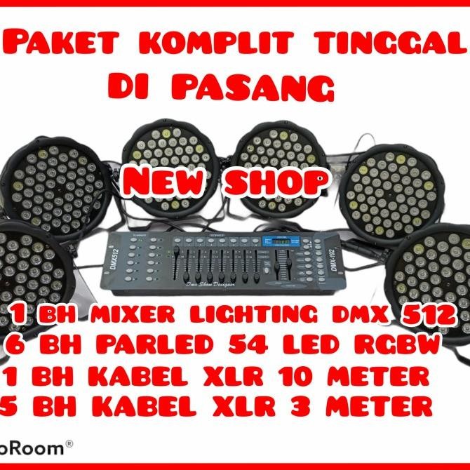 Paket 6 buah Lampu Parled amate 54 LED RGBW+mixer lighting dmx komplit