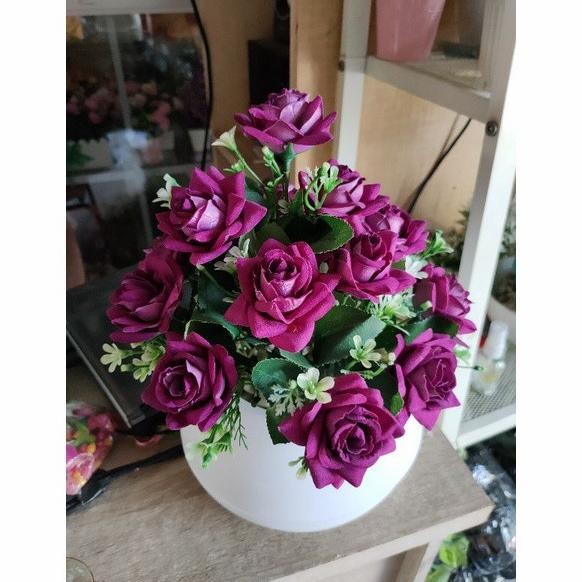 bunga mawar bludru artificial pot bola//bunga mawar artificial bludru