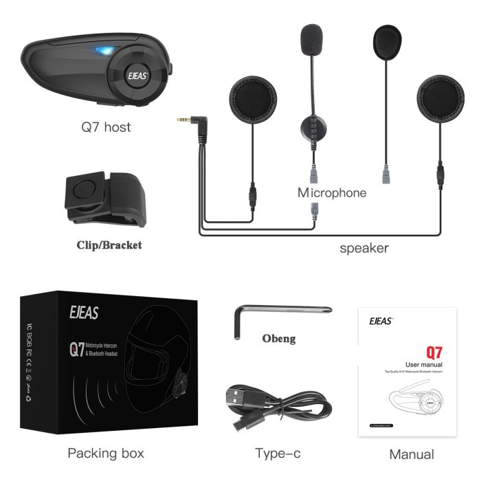 Ejeas Q7 Intercom Bluetooth Helm Vnetphone