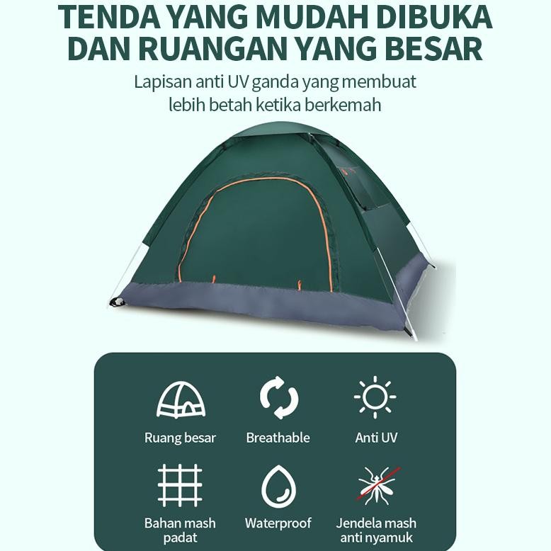 Tenda Camping 2*2M Kemah Luar Ruangan Anti UV, Tahan Air, Anti Serangga Tenda 3 - 4 Orang, Tenda Hij